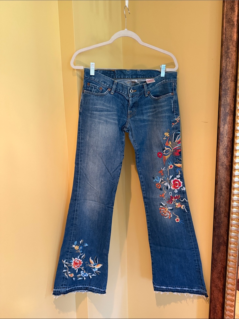Lucky Brand Blue Embroidered Flare Jeans with Floral Detail